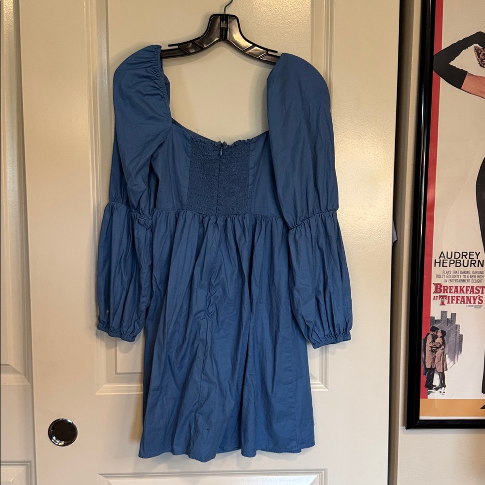 Reformation Michaela Square Neck Puff Sleeve Mini Dress Blue - Picture 8 of 12